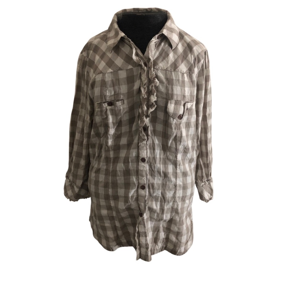 O'Neill Taupe and White Plaid Button-Down Shirt